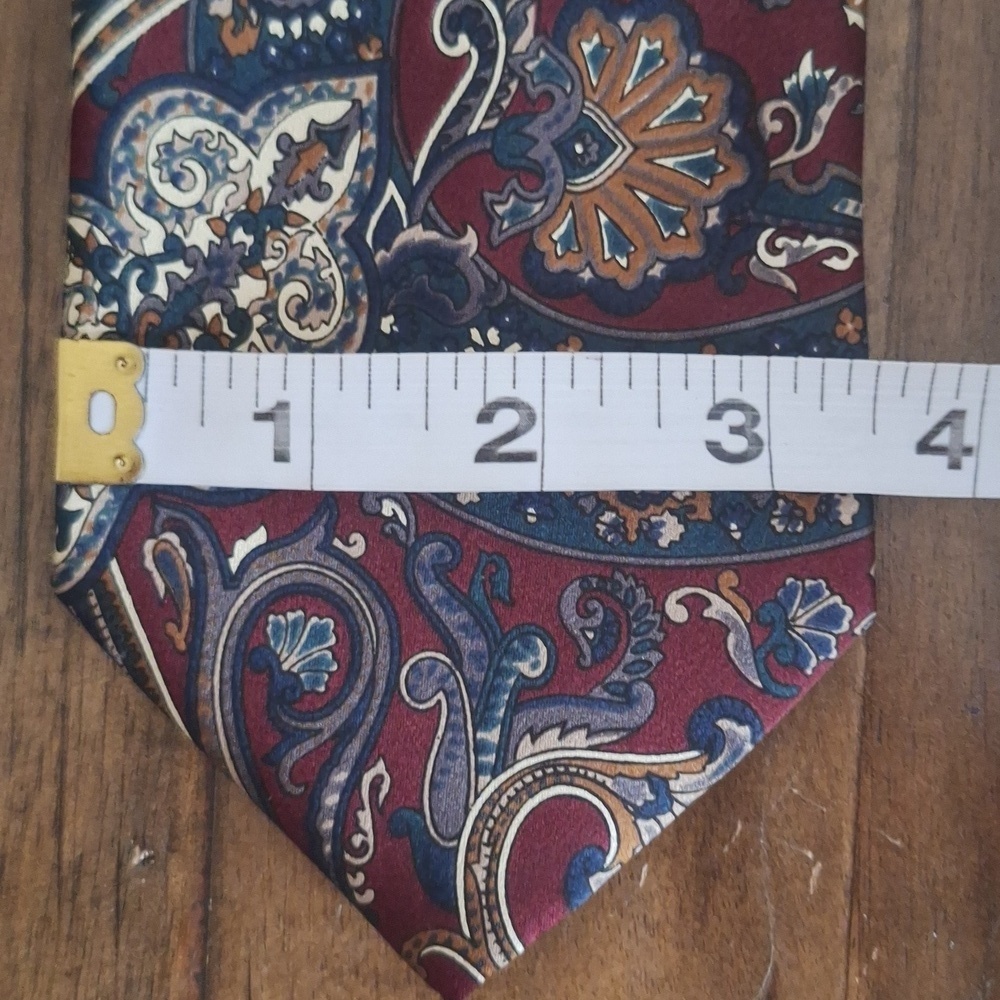 Architect 100% Silk Paisley Necktie Made in Italy | Vintage Burgundy & Blue - Picture 8 of 8